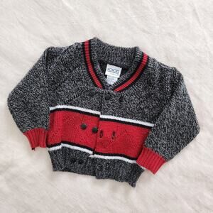 Vintage Grey & Red Stripe Cardigan 12-18 months